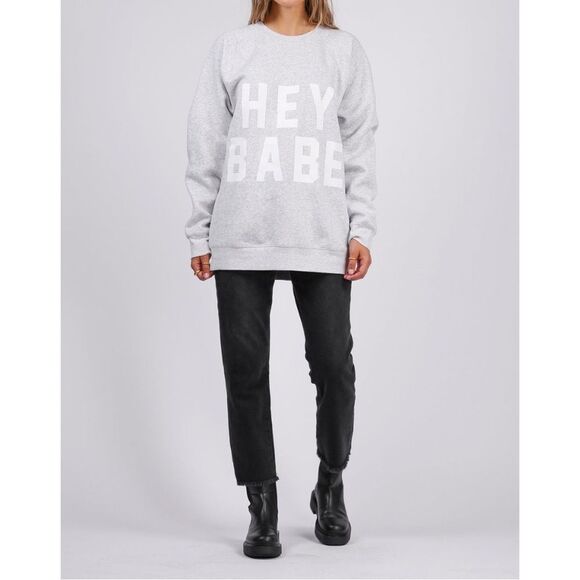 Brunette The Label 'Hey Babe' Grey Crew Neck Sweatshirt Size Small/Medium - Picture 2 of 16